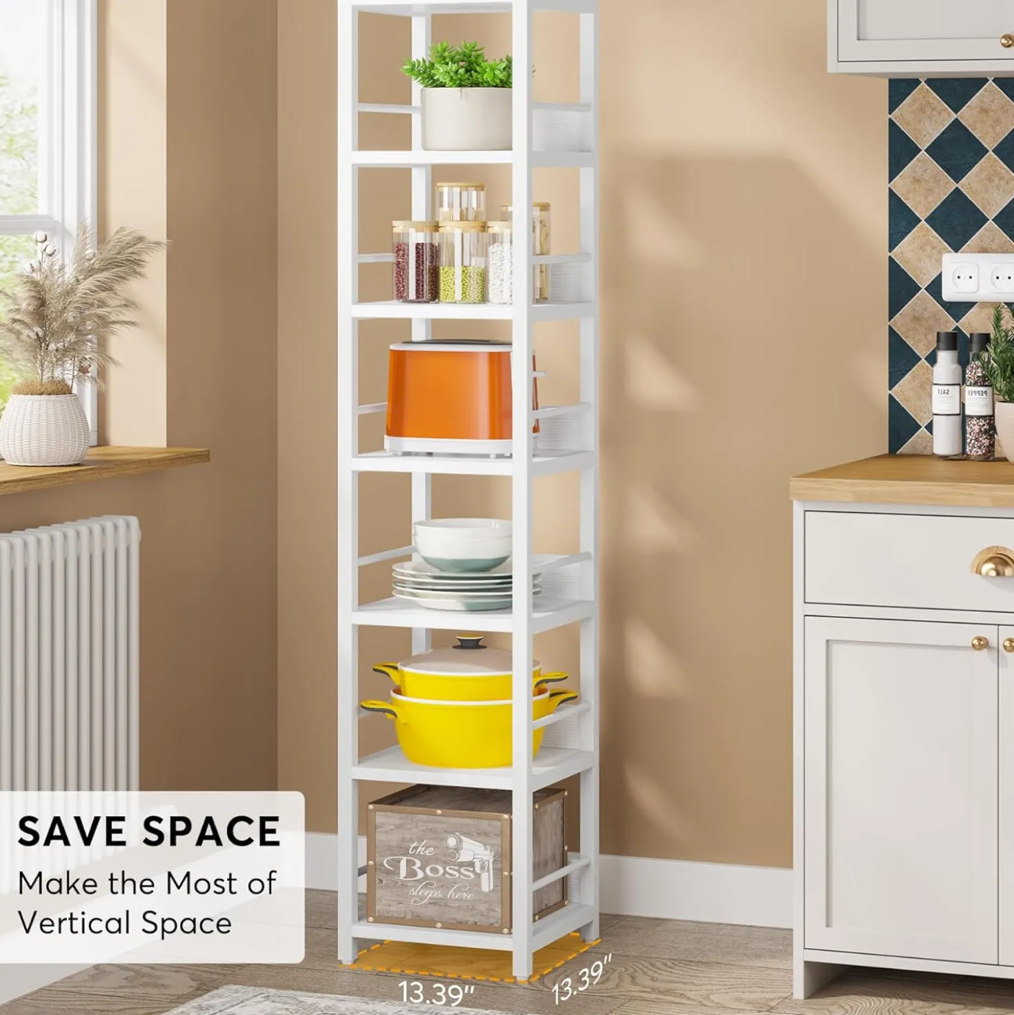 Tribesigns 6-Tier Narrow Corner Shelf, 74.8-Inch Tall Industrial Storage Bookshelf