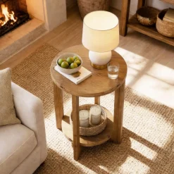 Tribesigns 2-Tier Round End Table, Wooden Accent Table