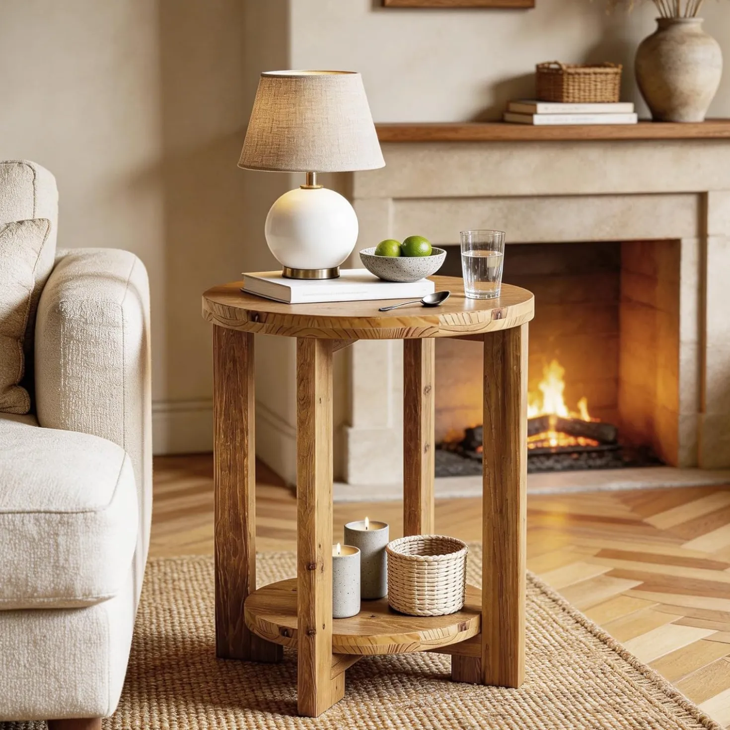 Tribesigns 2-Tier Round End Table, Wooden Accent Table