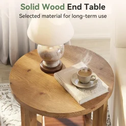 Tribesigns 2-Tier Round End Table, Wooden Accent Table