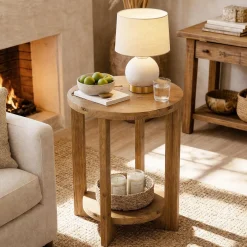 Tribesigns 2-Tier Round End Table, Wooden Accent Table