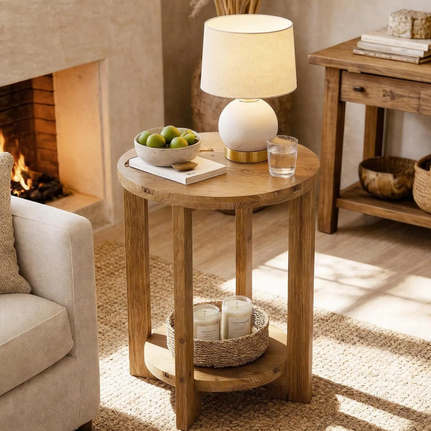 Tribesigns 2-Tier Round End Table, Wooden Accent Table