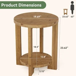 Tribesigns 2-Tier Round End Table, Wooden Accent Table