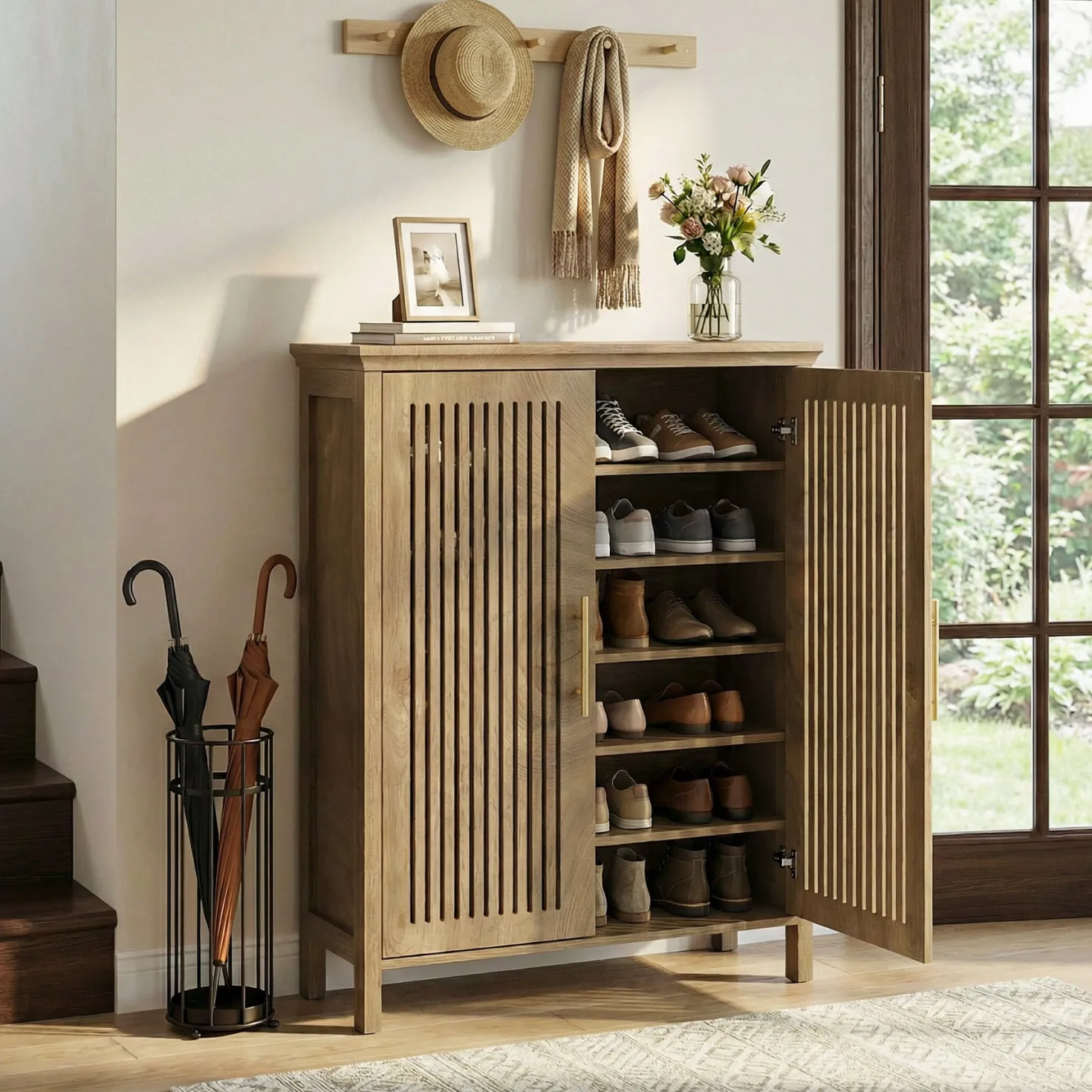 Tribesigns 5-Tier Shoe Cabinet with Doors, Tall Entryway Shoe Storage