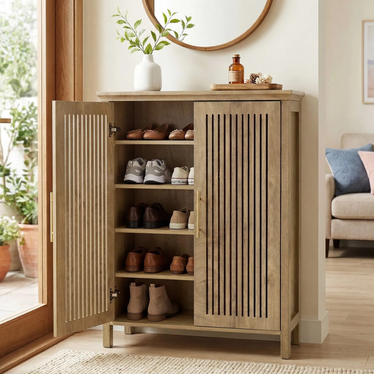 Tribesigns 5-Tier Shoe Cabinet with Doors, Tall Entryway Shoe Storage