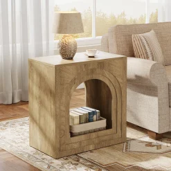 Tribesigns 2-Tier Square End Table, Farmhouse Side Table with Arched Shelf