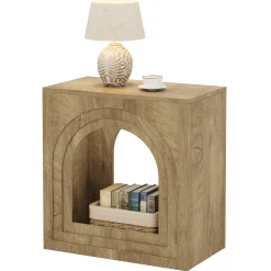 Tribesigns 2-Tier Square End Table, Farmhouse Side Table with Arched Shelf