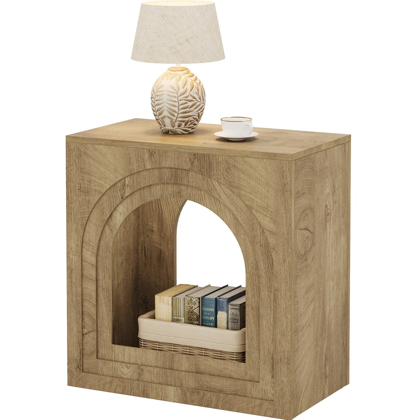 Tribesigns 2-Tier Square End Table, Farmhouse Side Table with Arched Shelf
