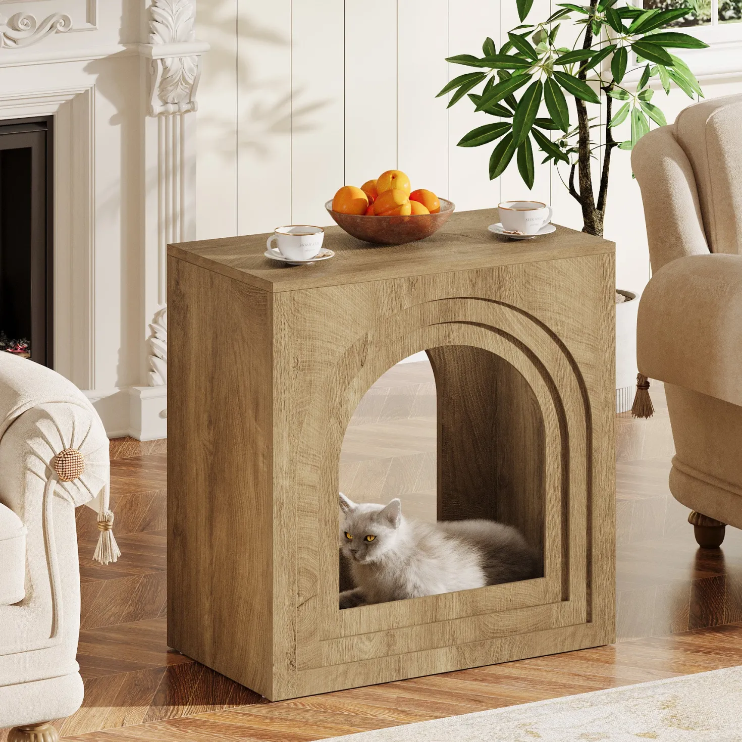 Tribesigns 2-Tier Square End Table, Farmhouse Side Table with Arched Shelf