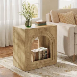 Tribesigns 2-Tier Square End Table, Farmhouse Side Table with Arched Shelf