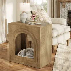 Tribesigns 2-Tier Square End Table, Farmhouse Side Table with Arched Shelf