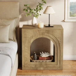 Tribesigns 2-Tier Square End Table, Farmhouse Side Table with Arched Shelf