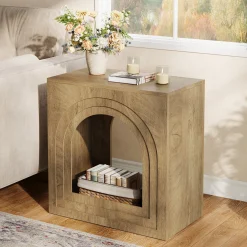 Tribesigns 2-Tier Square End Table, Farmhouse Side Table with Arched Shelf