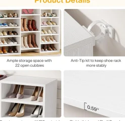 Tribesigns 14-Tier Tall Shoe Rack, Freestanding Wooden Shoe Organizer for Closet and Entryway