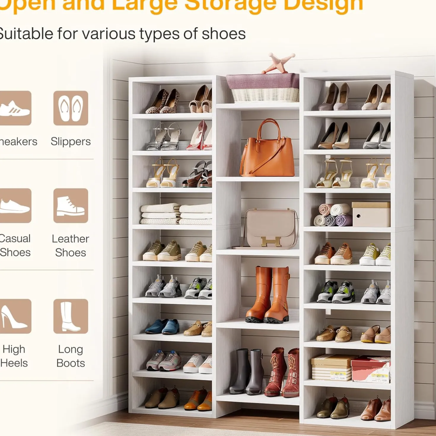 Tribesigns 14-Tier Tall Shoe Rack, Freestanding Wooden Shoe Organizer for Closet and Entryway