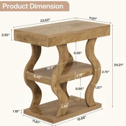 Tribesigns 3-Tier Wooden Side Table, Skinny Small Nightstand for Living Room with Storage Shelf