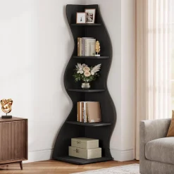 Tribesigns Wavy Corner Shelf, Modern 5-Tier Curved Bookshelf for Small Spaces