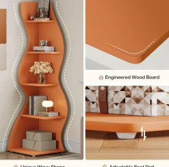 Tribesigns Wavy Corner Shelf, Modern 5-Tier Curved Bookshelf for Small Spaces