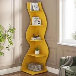 Tribesigns Wavy Corner Shelf, Modern 5-Tier Curved Bookshelf for Small Spaces