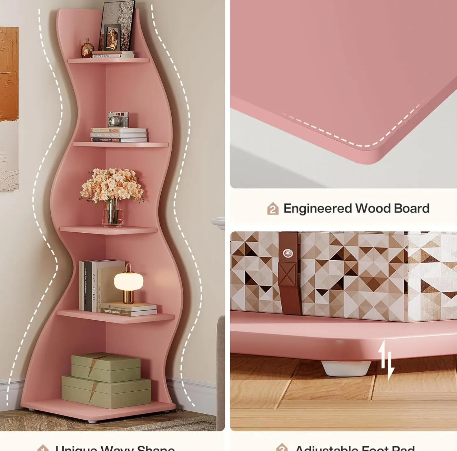 Tribesigns Wavy Corner Shelf, Modern 5-Tier Curved Bookshelf for Small Spaces