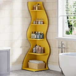 Tribesigns Wavy Corner Shelf, Modern 5-Tier Curved Bookshelf for Small Spaces
