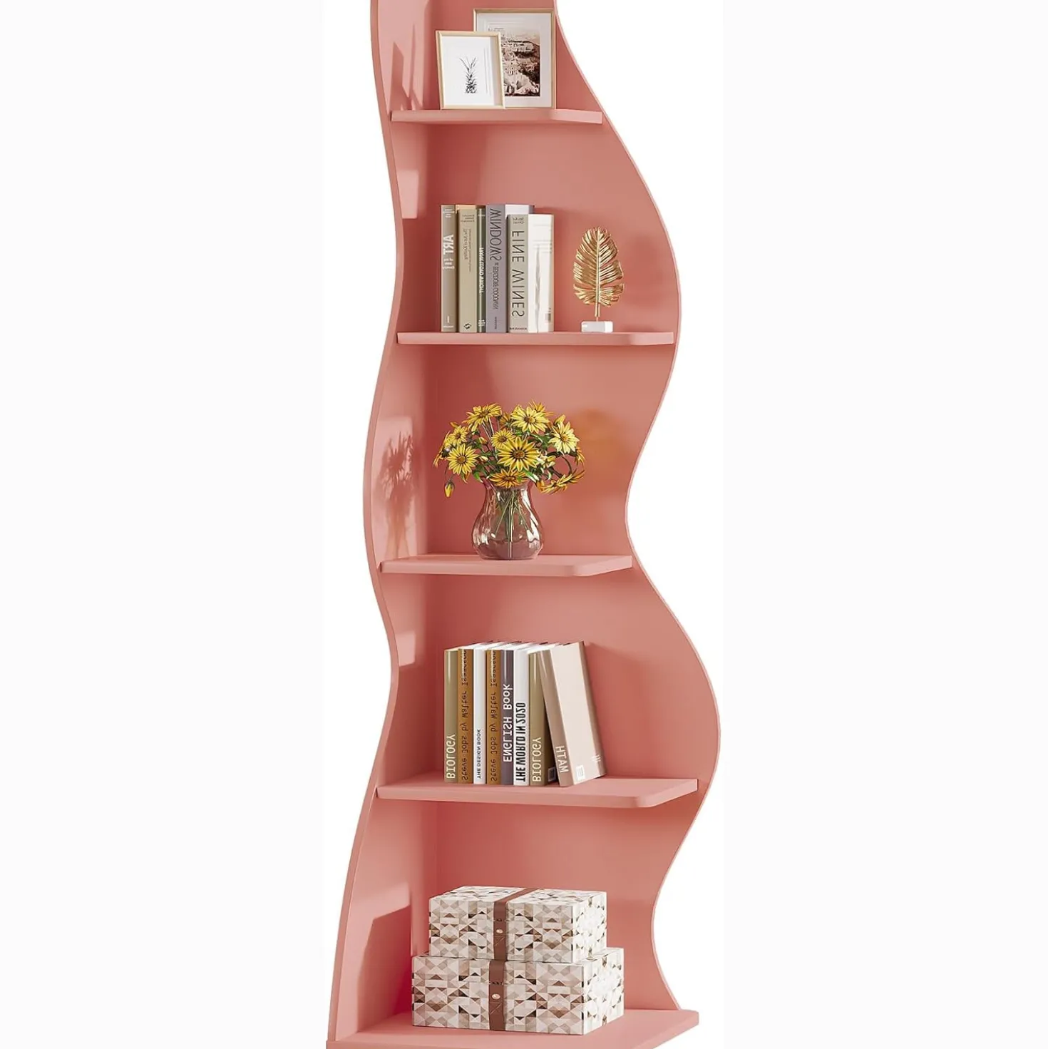 Tribesigns Wavy Corner Shelf, Modern 5-Tier Curved Bookshelf for Small Spaces