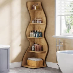 Tribesigns Wavy Corner Shelf, Modern 5-Tier Curved Bookshelf for Small Spaces