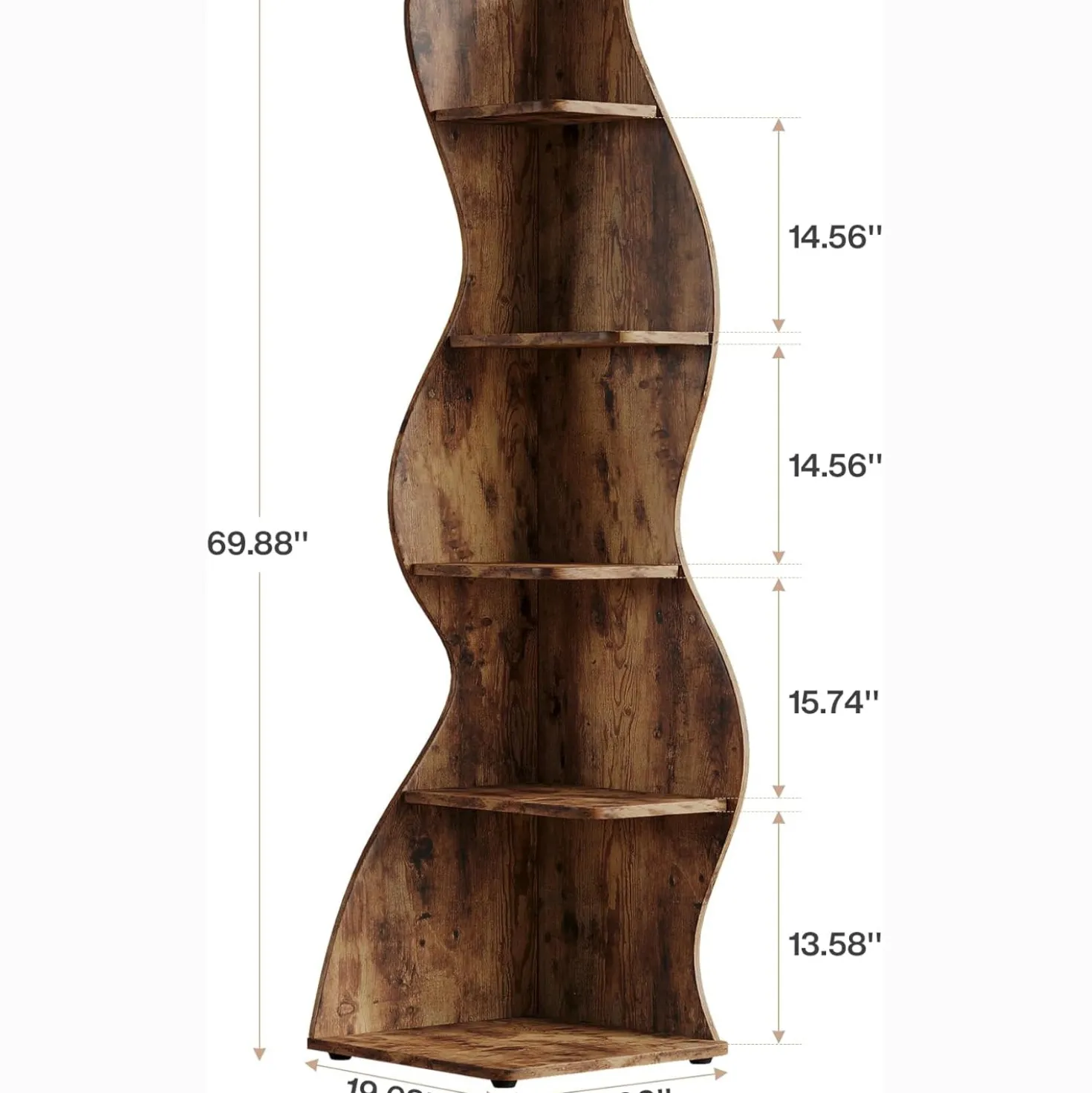 Tribesigns Wavy Corner Shelf, Modern 5-Tier Curved Bookshelf for Small Spaces