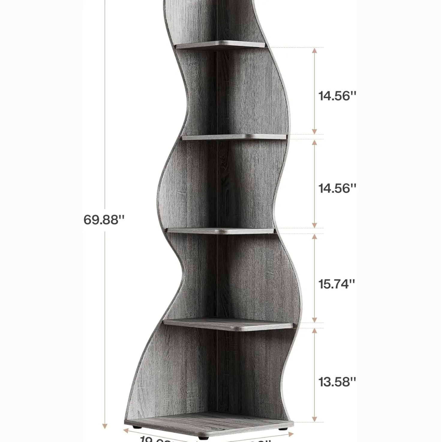 Tribesigns Wavy Corner Shelf, Modern 5-Tier Curved Bookshelf for Small Spaces