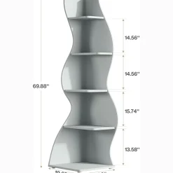 Tribesigns Wavy Corner Shelf, Modern 5-Tier Curved Bookshelf for Small Spaces