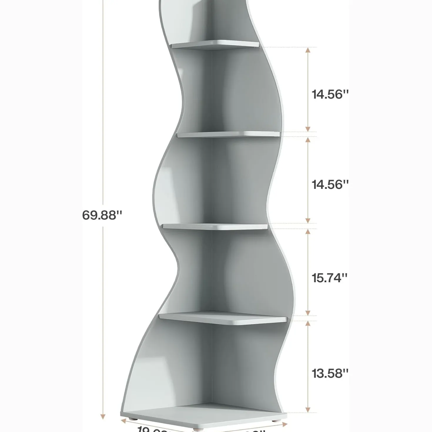 Tribesigns Wavy Corner Shelf, Modern 5-Tier Curved Bookshelf for Small Spaces