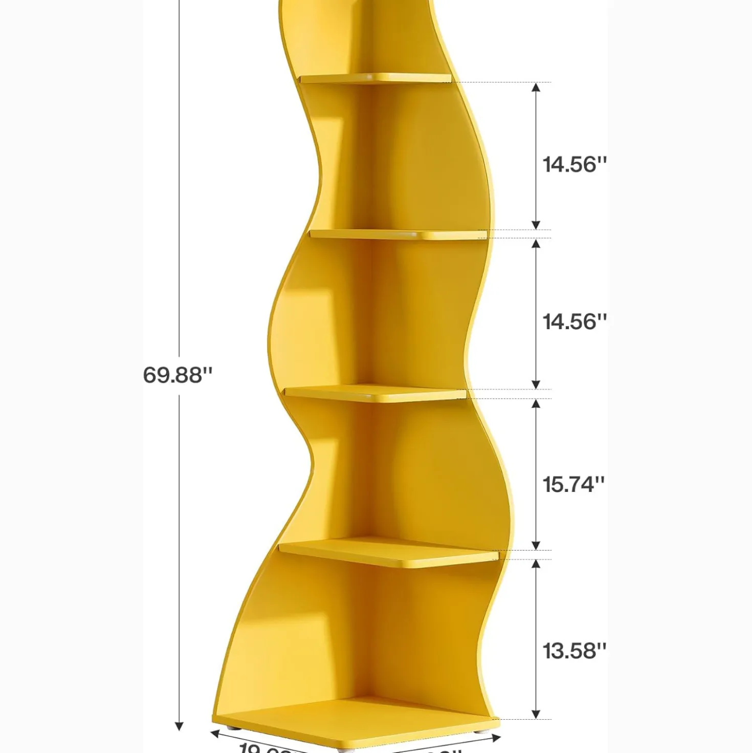 Tribesigns Wavy Corner Shelf, Modern 5-Tier Curved Bookshelf for Small Spaces