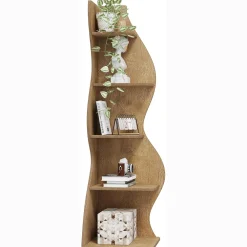 Tribesigns Wavy Corner Shelf, Modern 5-Tier Curved Bookshelf for Small Spaces