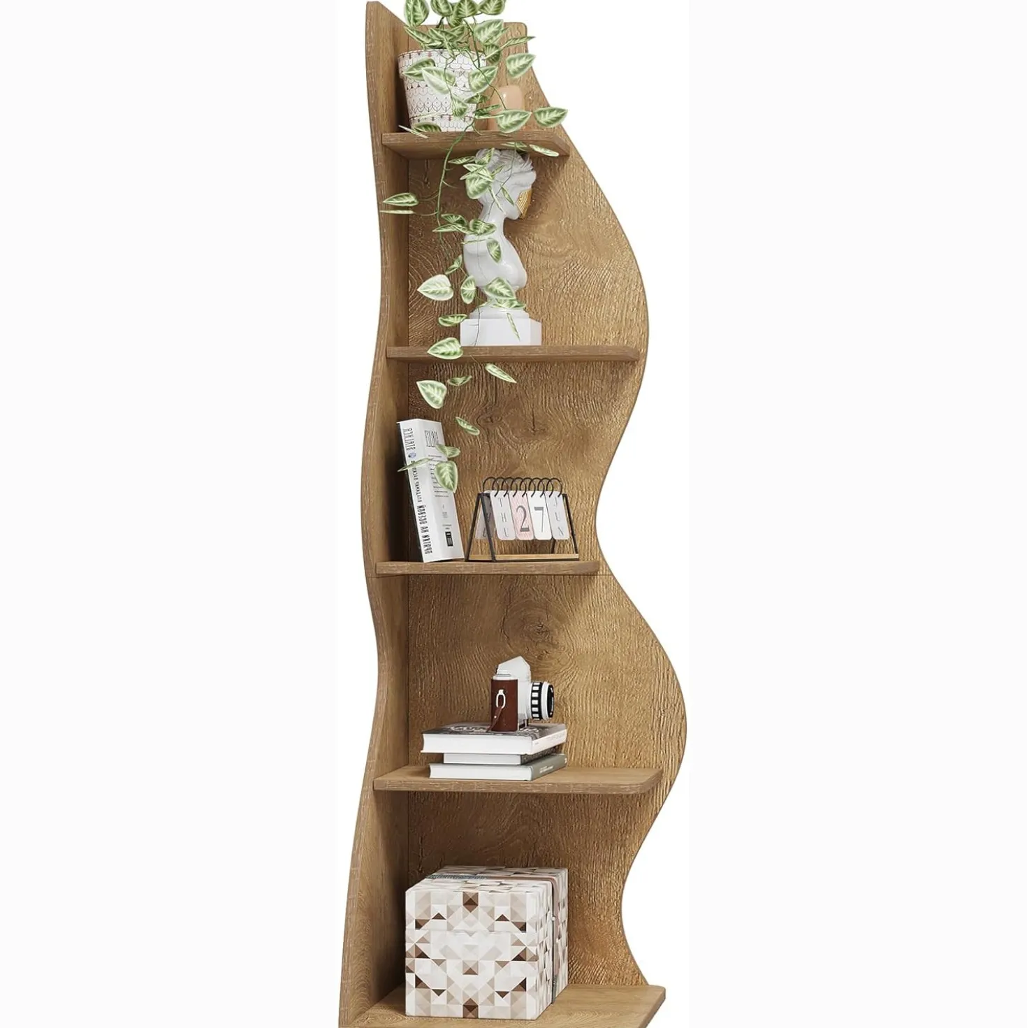 Tribesigns Wavy Corner Shelf, Modern 5-Tier Curved Bookshelf for Small Spaces