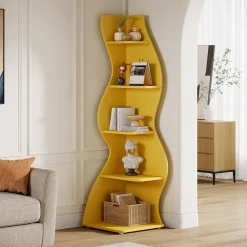 Tribesigns Wavy Corner Shelf, Modern 5-Tier Curved Bookshelf for Small Spaces