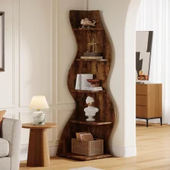Tribesigns Wavy Corner Shelf, Modern 5-Tier Curved Bookshelf for Small Spaces