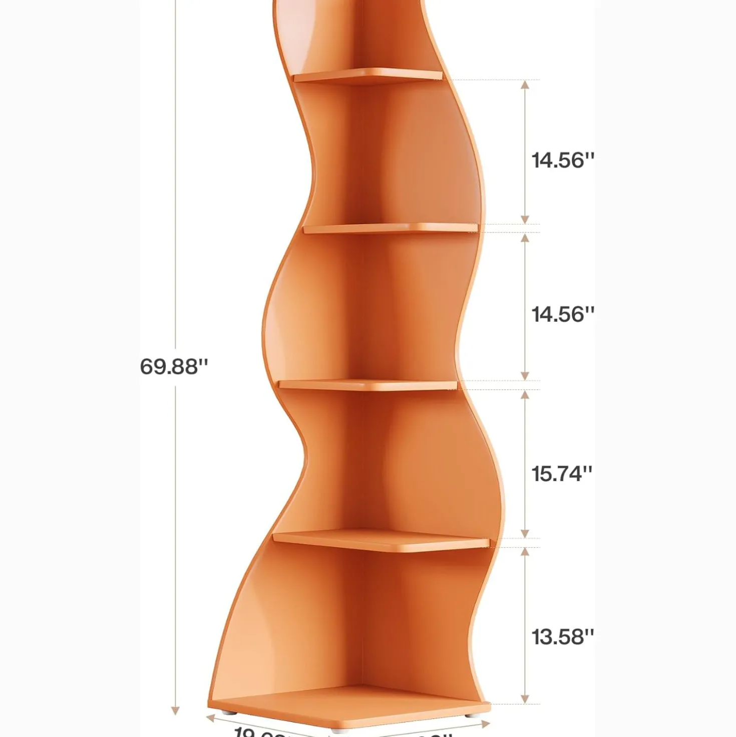 Tribesigns Wavy Corner Shelf, Modern 5-Tier Curved Bookshelf for Small Spaces