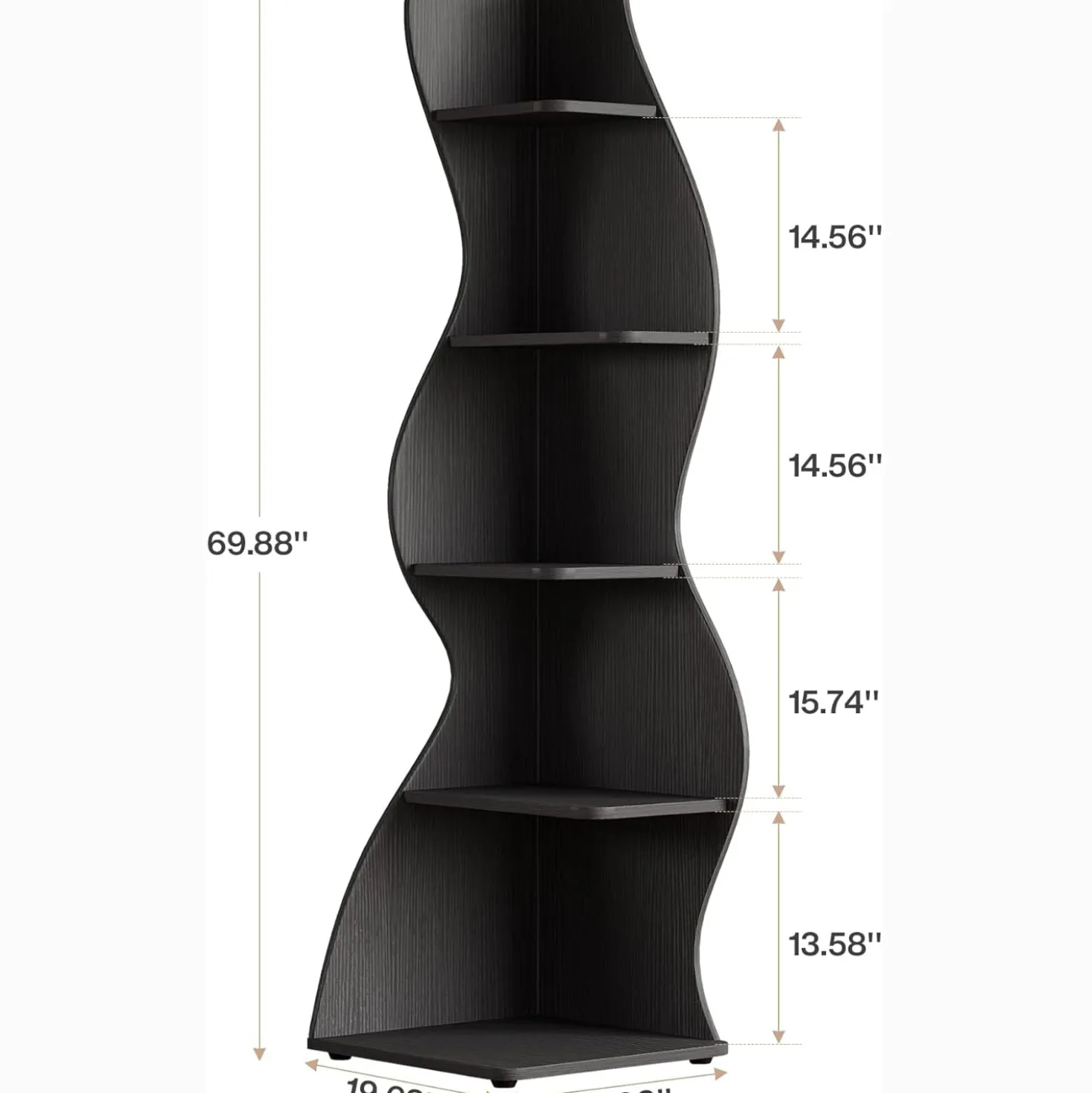 Tribesigns Wavy Corner Shelf, Modern 5-Tier Curved Bookshelf for Small Spaces