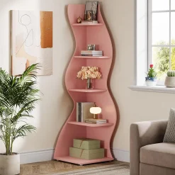 Tribesigns Wavy Corner Shelf, Modern 5-Tier Curved Bookshelf for Small Spaces