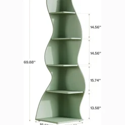 Tribesigns Wavy Corner Shelf, Modern 5-Tier Curved Bookshelf for Small Spaces