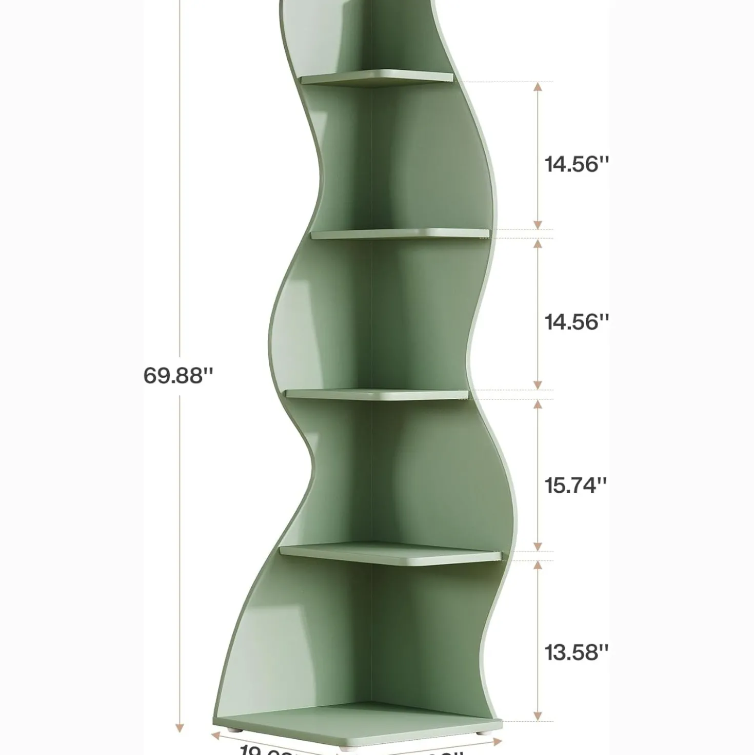 Tribesigns Wavy Corner Shelf, Modern 5-Tier Curved Bookshelf for Small Spaces