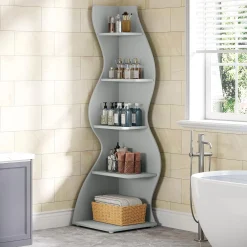Tribesigns Wavy Corner Shelf, Modern 5-Tier Curved Bookshelf for Small Spaces