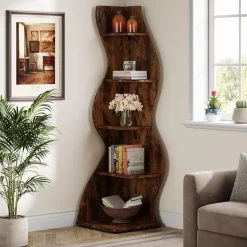 Tribesigns Wavy Corner Shelf, Modern 5-Tier Curved Bookshelf for Small Spaces