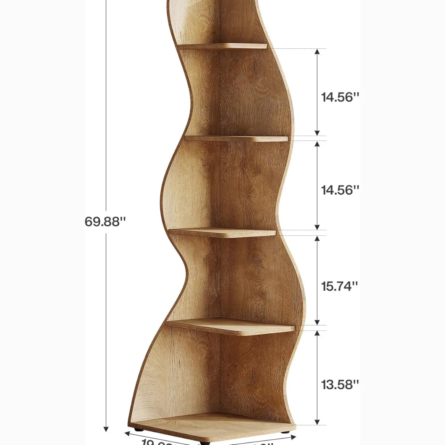 Tribesigns Wavy Corner Shelf, Modern 5-Tier Curved Bookshelf for Small Spaces