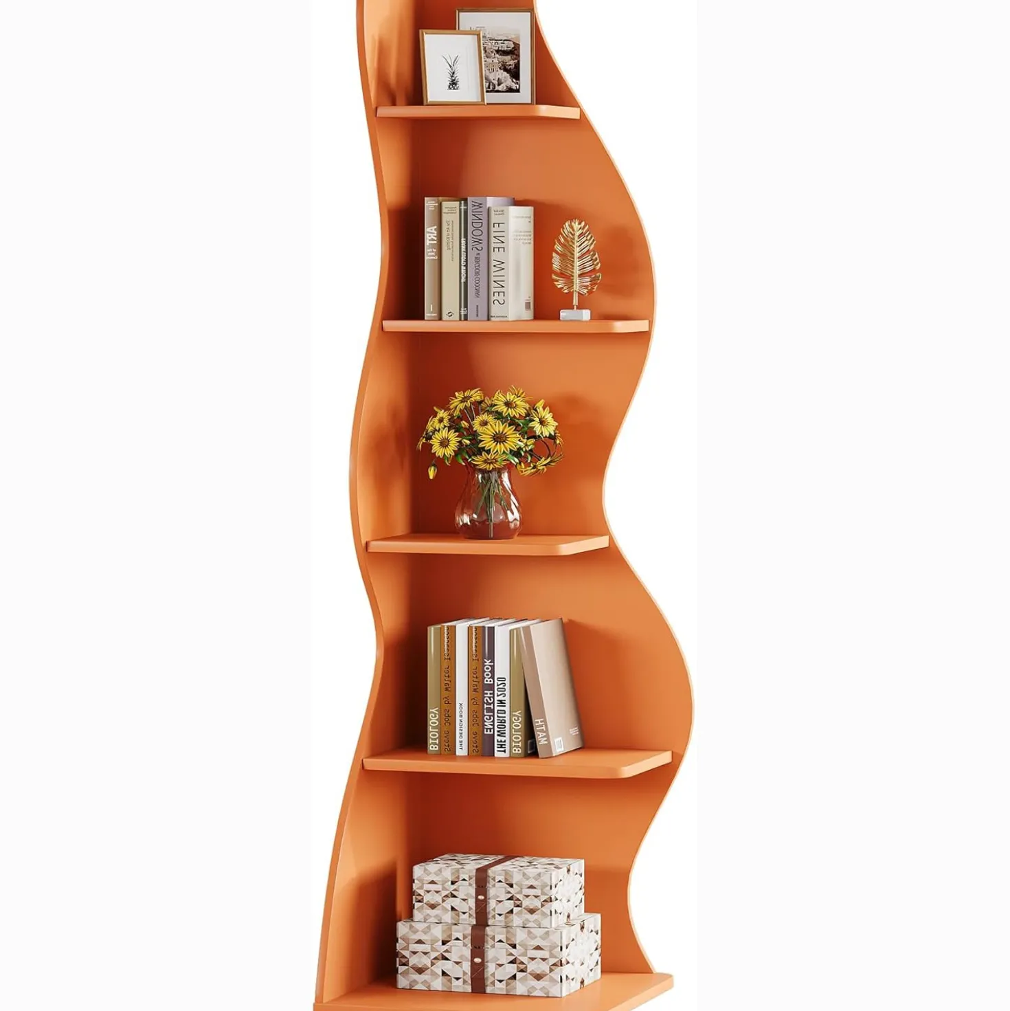 Tribesigns Wavy Corner Shelf, Modern 5-Tier Curved Bookshelf for Small Spaces