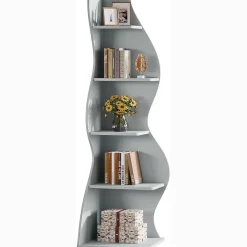 Tribesigns Wavy Corner Shelf, Modern 5-Tier Curved Bookshelf for Small Spaces