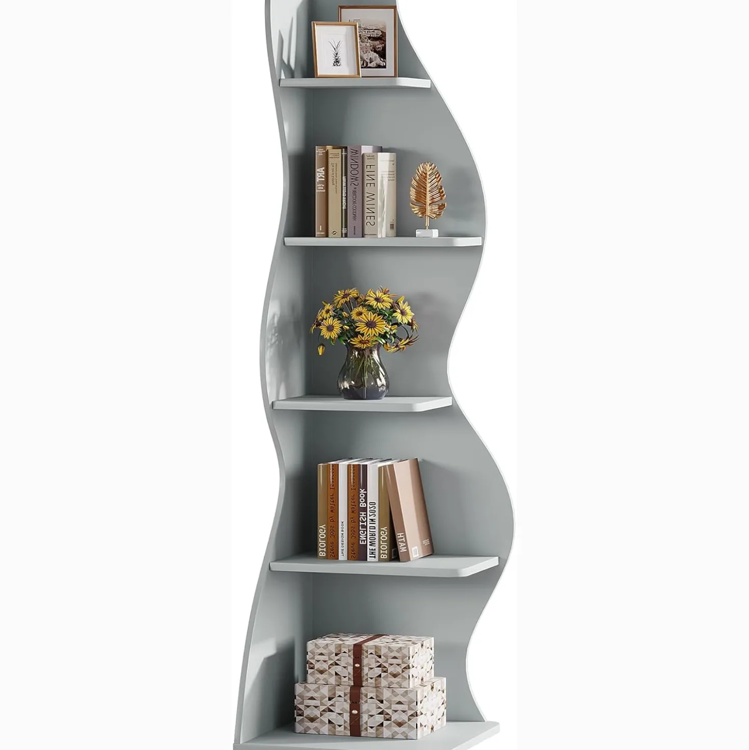 Tribesigns Wavy Corner Shelf, Modern 5-Tier Curved Bookshelf for Small Spaces