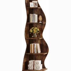 Tribesigns Wavy Corner Shelf, Modern 5-Tier Curved Bookshelf for Small Spaces