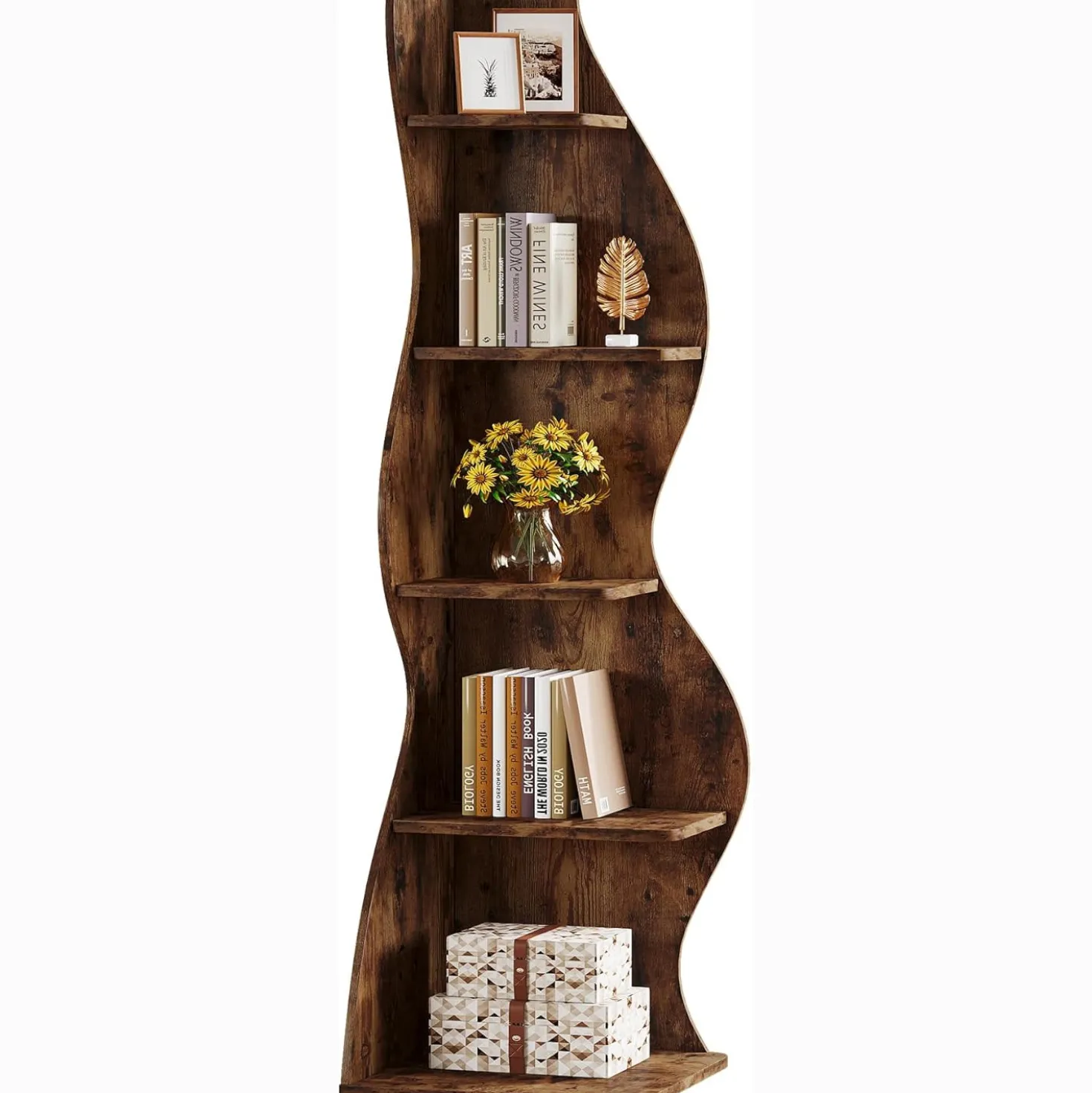 Tribesigns Wavy Corner Shelf, Modern 5-Tier Curved Bookshelf for Small Spaces