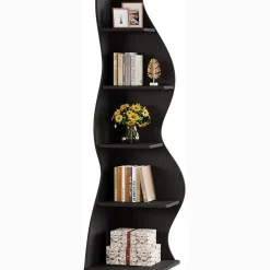 Tribesigns Wavy Corner Shelf, Modern 5-Tier Curved Bookshelf for Small Spaces